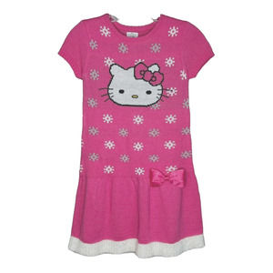 Hello Kitty Dress Girls Medium Pink White Sweater Dress Casual Girly‎ Kawaii